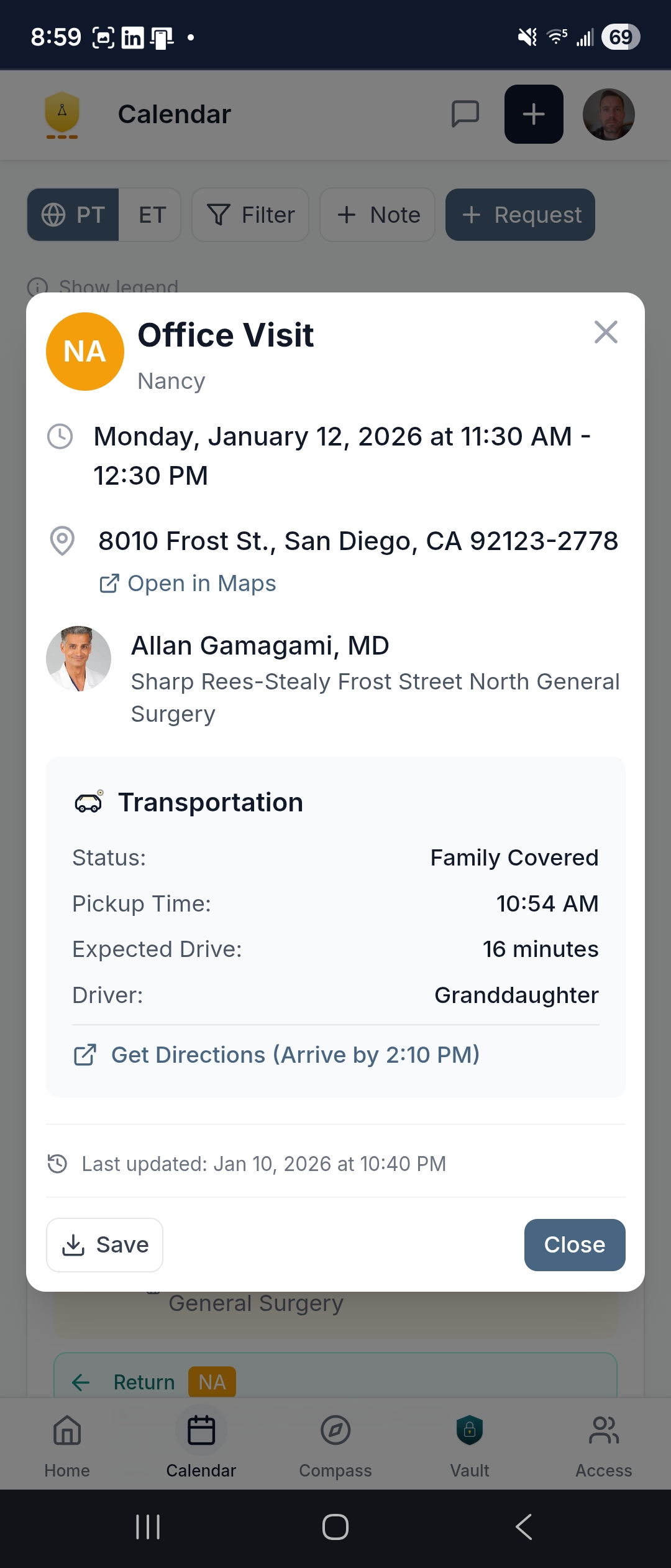 Appointment detail with provider, preparation instructions, and Ask Averyn