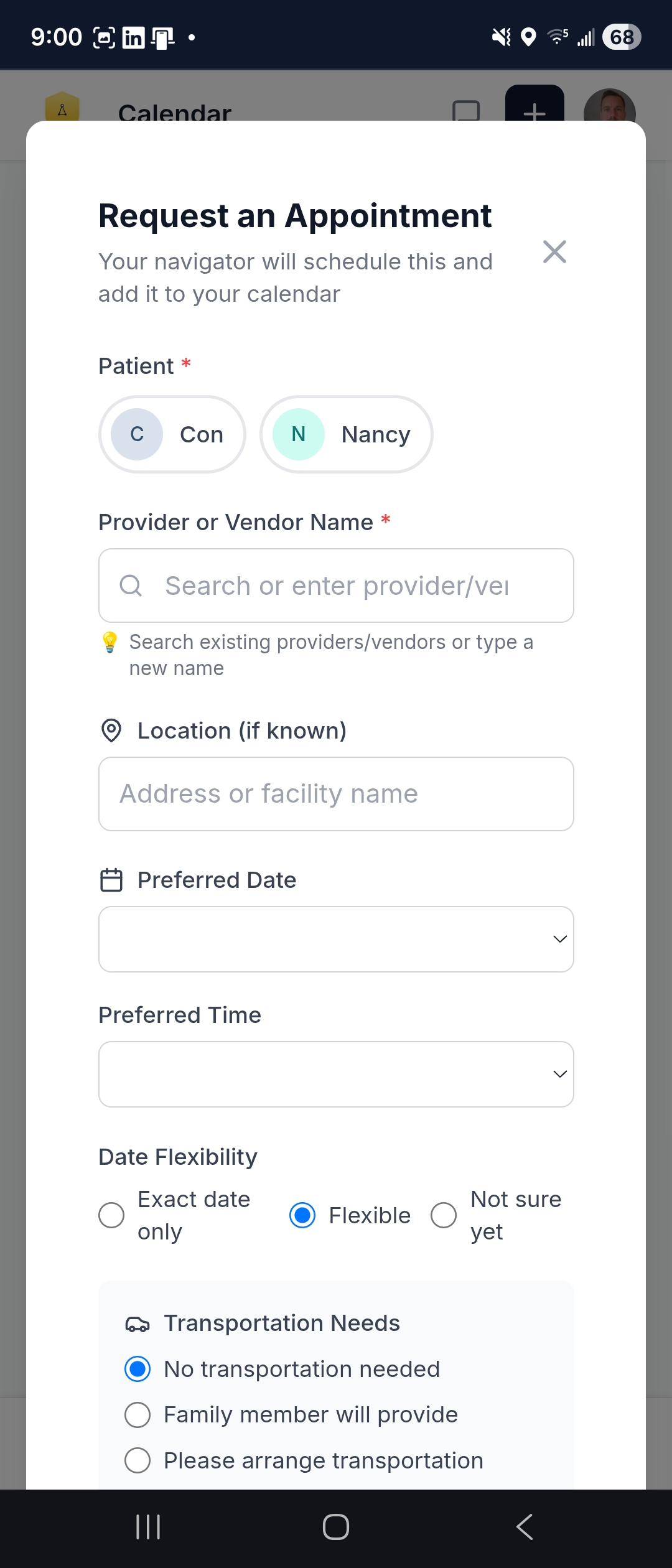 Request Appointment form — submit to your Navigator