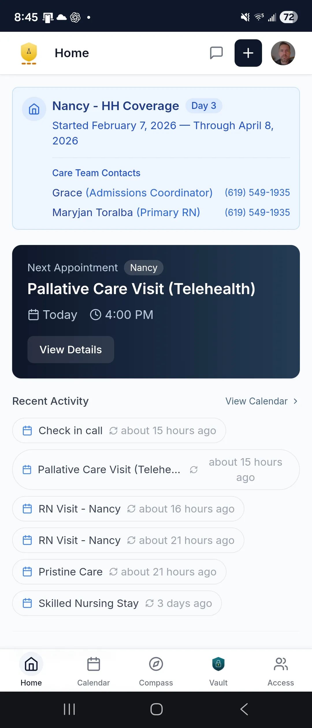 Averyn app — care dashboard