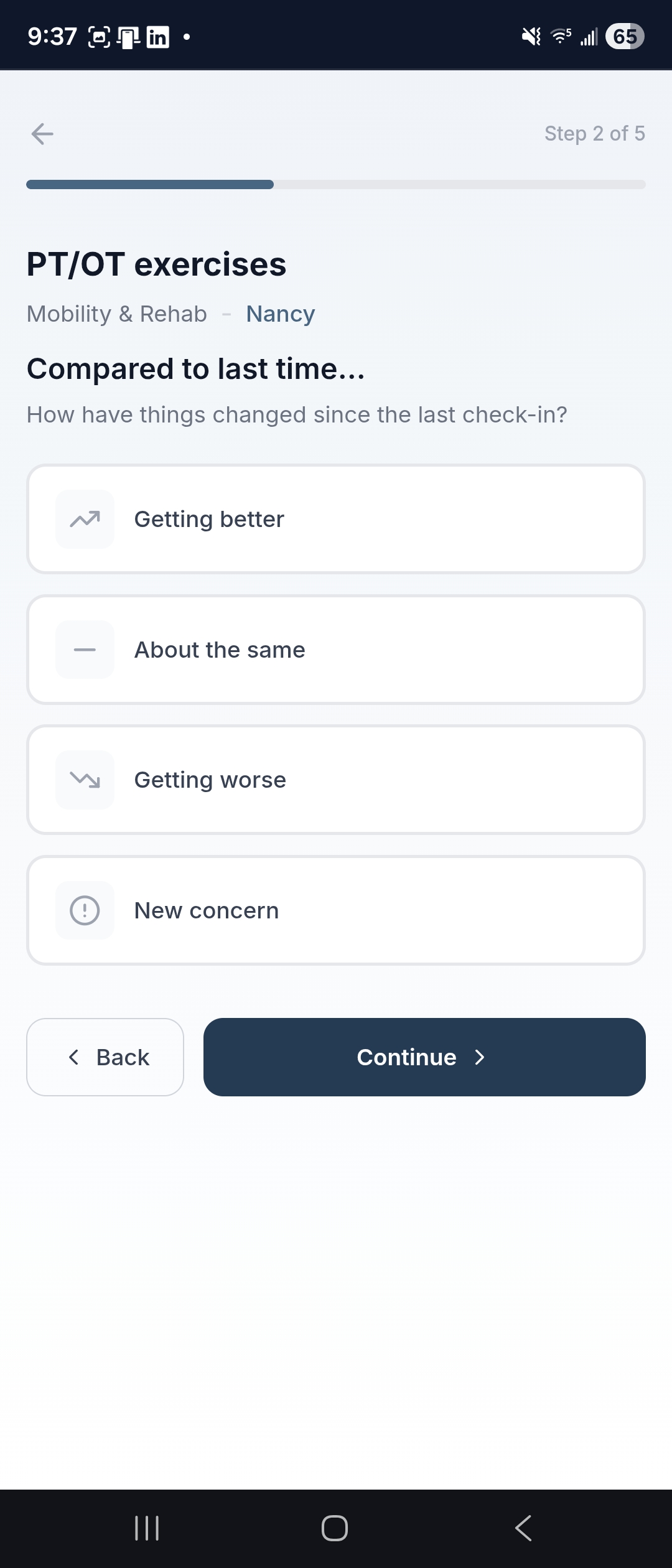 Check-In — follow-up questions based on previous response