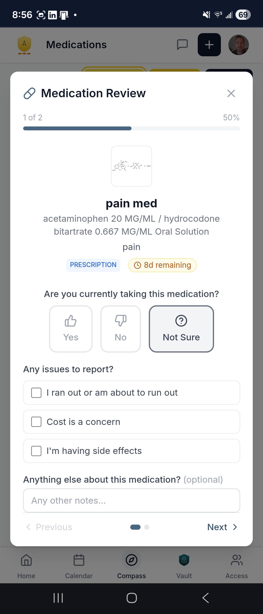 Medication Review wizard — guided walkthrough to verify the list is current