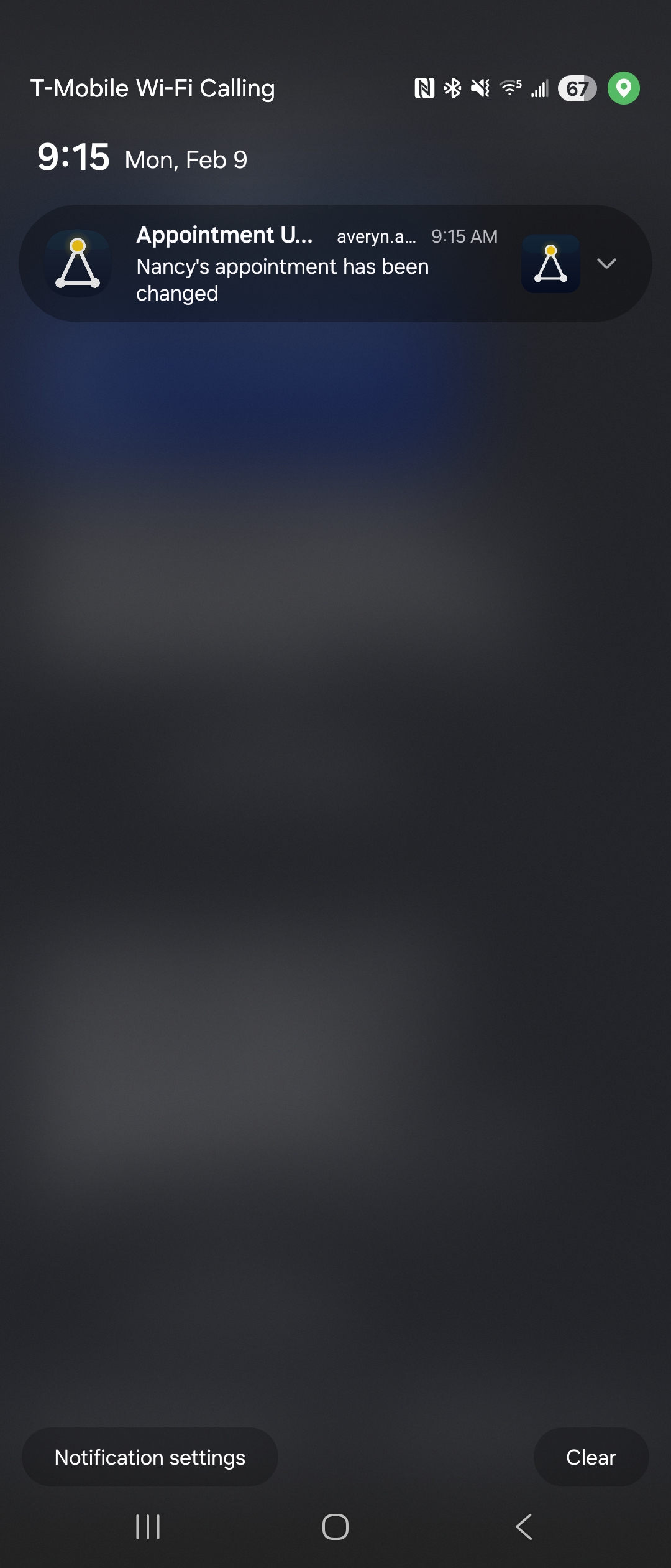 Push notification — appointment reminder on your phone's lock screen