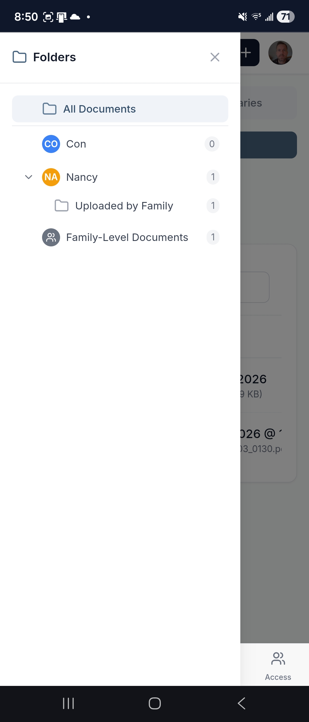 Folder tree — documents organized by patient and category