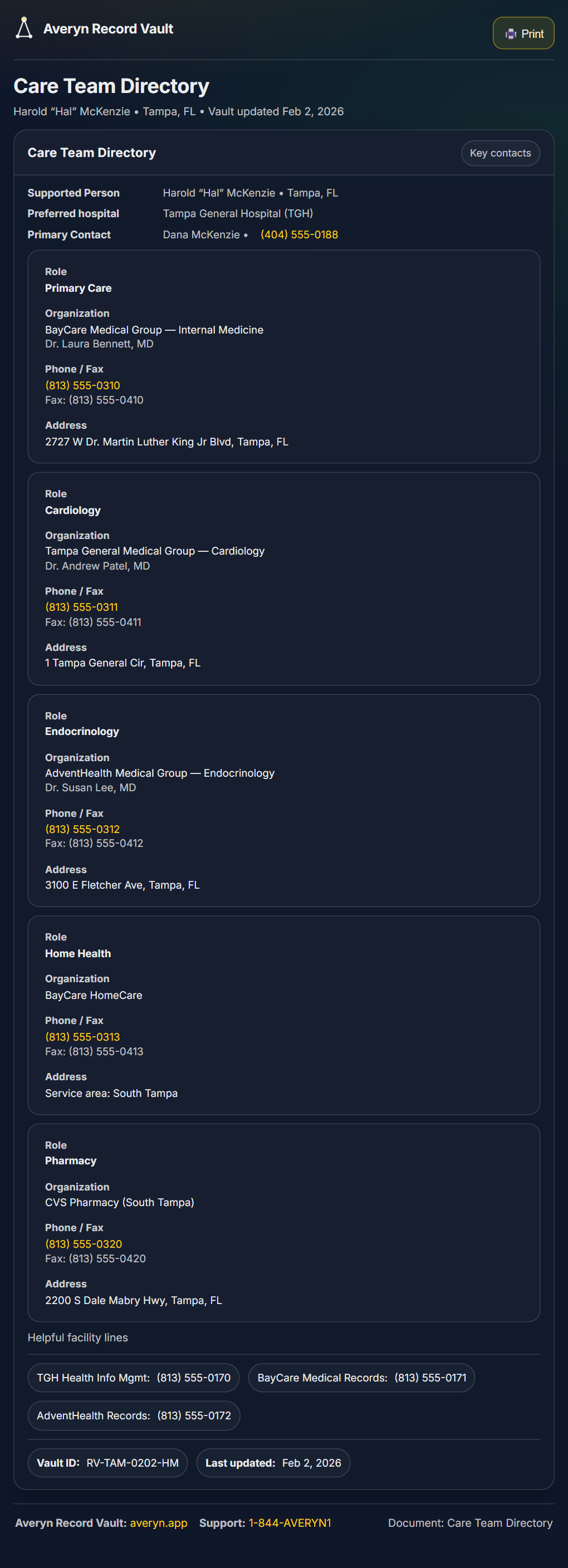 Care Team Directory — providers, contacts, and the right way to reach each office