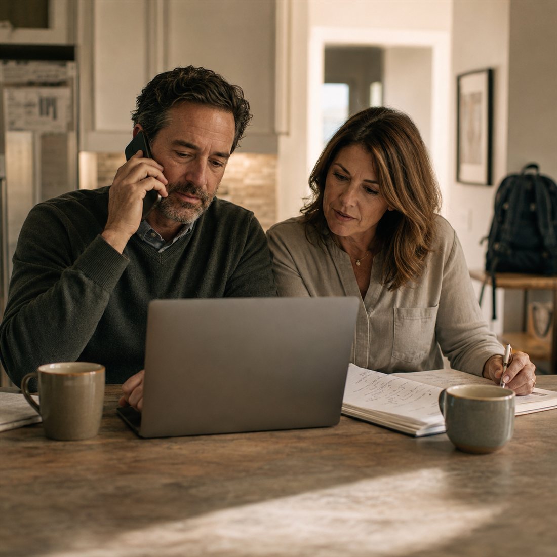 A couple in their late forties at home