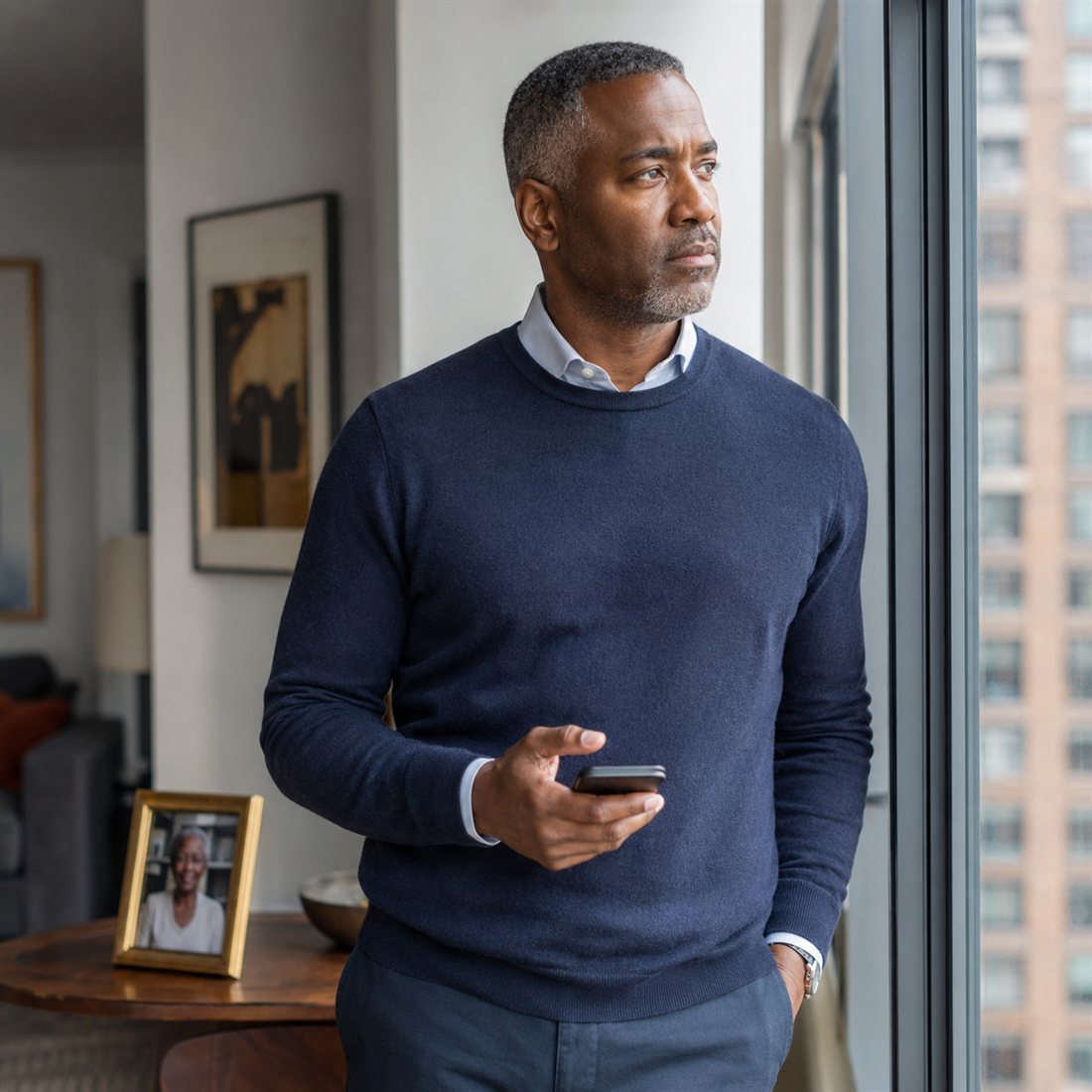 A man in his forties at home