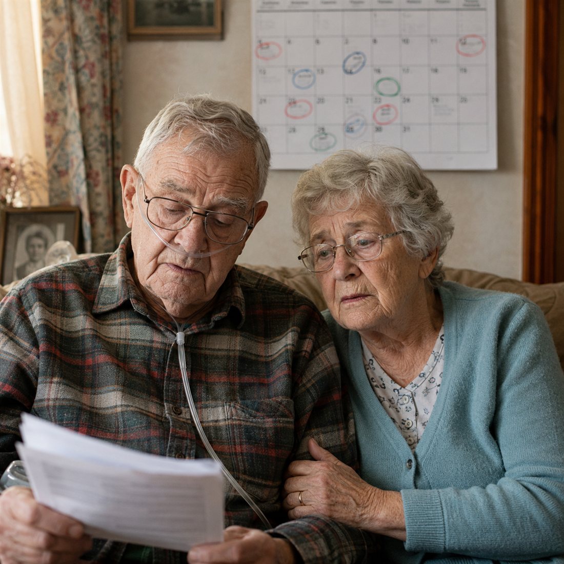 An older couple at home, both in a care program