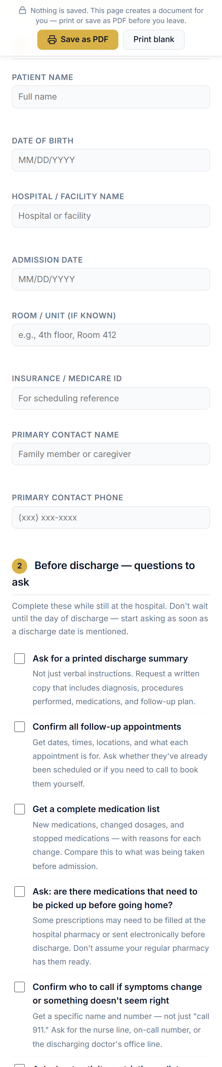 Hospital-to-Home Checklist — pre-discharge prep and follow-up scheduling