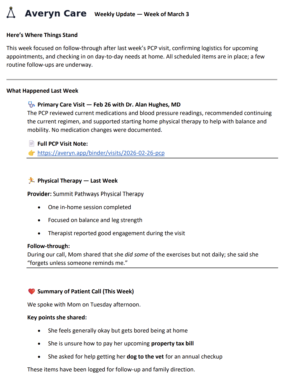 PDF preview of weekly summary